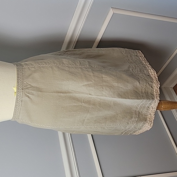 J.‎ JILL Taupe 100% Linen Embroidered Crochet Side Zip Boho Cottage Pencil Skirt - Picture 3 of 8